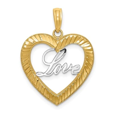 Colgante Corazón LOVE Oro Amarillo 14k y Rodio Blanco Corte Diamante 1.21gm Foto 1 de 4