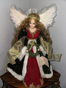 Vintage 19 Zoll handgefertigte Porzellanpuppe/Engel Weihnachtsbaumspitze Glasfaserflügel - Bild 1 von 13