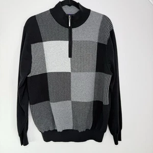 Alan Flusser Herren Large Pullover 1/4 Reißverschluss Patchwork Baumwolle grau schwarz klassisch - Bild 1 von 9