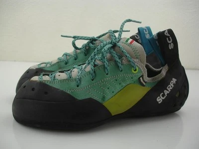 SCARPA sz 39 Maestro ECO Climbing Shoes Green Blue Vibram Women's 7.5 Men's 6.5 - Image 1 of 4
