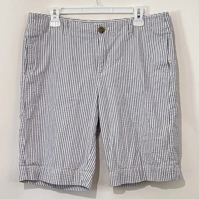 Bermudas Merona Seersucker para mujer 14 blancas azules bolsillos a rayas algodón Foto 1 de 4