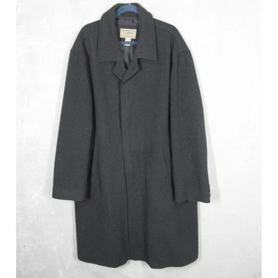 L.L. Bean Wool Belted Coat Mens XL Black Gray Winter Overcoat Minimalist Vintage - Image 1 of 4