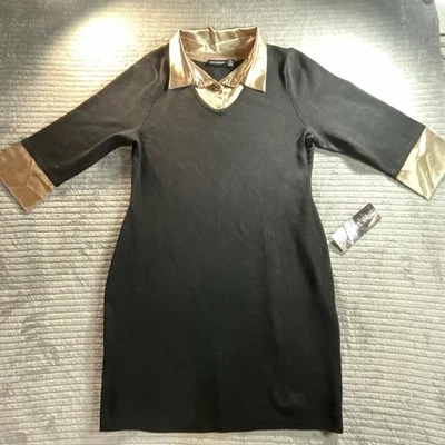 Nina Leonard Sweater Dress Womens Size XL Black Cowl Neck Loose Fit Career Chic - Image 1 of 4