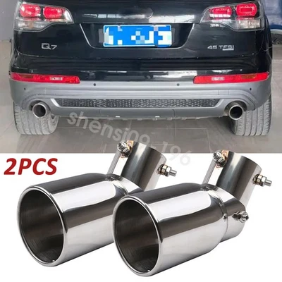 2PCS Chrome Car Exhaust Pipe Tip Rear Tail Throat Muffler For Audi Q7 2007-2025 - Image 1 of 4