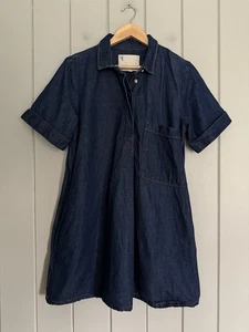 Pilcro Anthropologie Denim Utility Mini Shirt Dress L Large Dark Blue S/S - Picture 1 of 5