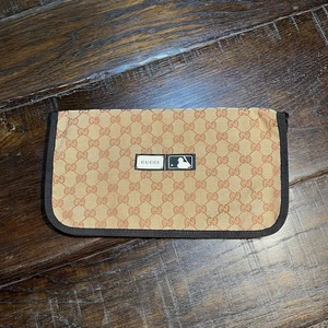 Gucci x MLB GG Baseball Canvas Travel Case Pouch Clutch Beige Rust Exc Condition - Picture 1 of 7