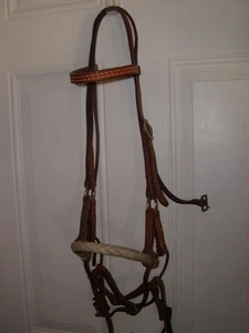 Braided raw hide nose band sweet iron Comfort Snaffle w bridle + rein side pull? - Picture 1 of 5