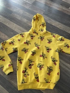 Pac-Man Bandai Pull Over Logo Hoodie Sweatshirt All Over Print Size Small - Picture 1 of 13