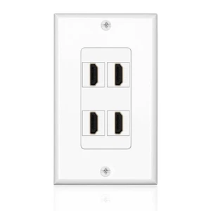 HDMI Wall Plate (4 Port, White) HDMI Socket Plug Insert Jack Outlet Panel Mount - Picture 1 of 8