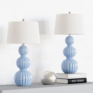 Set of 2 Ceramic Table Lamps, 3-Way Dimmable Gourd Bedside Nightstand Lamps with - Picture 1 of 9