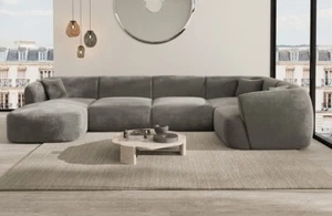 Sofa Stoff Wohnlandschaft Design Polstersofa Couch Samtstoff TABARCA U Form - Bild 1 von 24