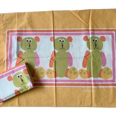 Fundas de almohada vintage Scuda Mid Century Teddy Bear 2 estándar naranja rosa gráfico Foto 1 de 4