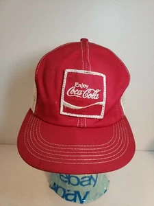 Vintage Enjoy Coca Cola Patch Hat Snapback Trucker Mesh K-Brand Made In USA - Picture 1 of 8