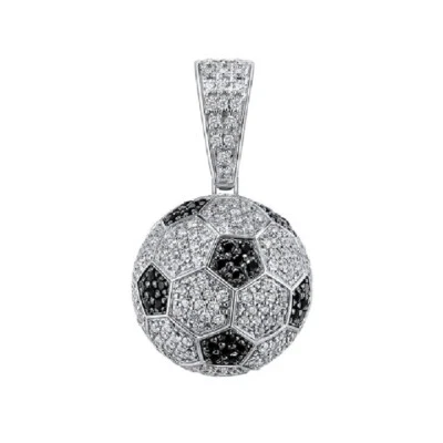 Argento Sterling Calcio Hip Hop Ciondolo Con / Trasparente & Colore Nero Cz - Immagine 1 di 2