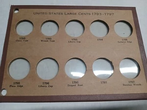 Empty Vintage Nat'l Coin Album Page US Large Cents No.354A by Wayte Raymond - Picture 1 of 2