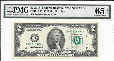 2013* NEW YORK  STAR  $2 FRN (B* BLOCK) PMG 65 EPQ GEM UNCIRCULATED - Image 1 of 4