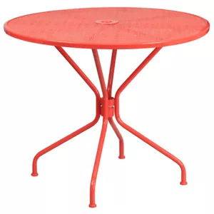 35.25'' Round Indoor-Outdoor Restaurant Patio Table in Coral Steel Metal - Picture 1 of 3