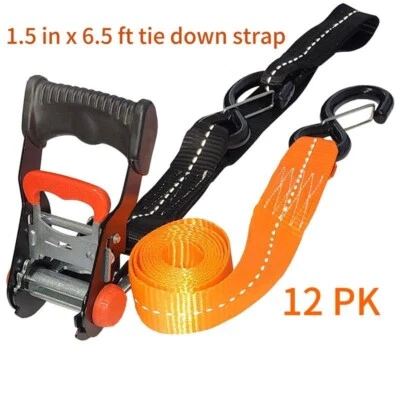 12 PK 1.5in x 6.5ft Ergo Reflective Ratchet Tie Down Straps with Safety S-hook - Image 1 of 4
