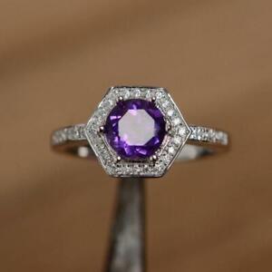 2Ct Round Cut Simulated Amethyst Solitaire Engagement Ring 14k White Gold Finish