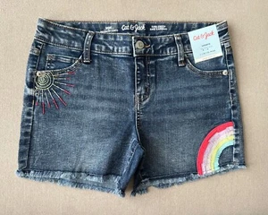 Cat & Jack Jean Shorts Girls XXLarge (18) Plus Rainbow Adjustable Waist Blue - Picture 1 of 3