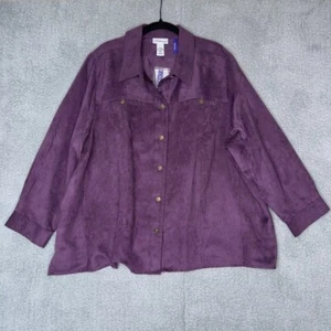 Catherine’s Plus Size 2X Faux Suede Button-Up Shirt Blouse Purple Long Sleeve - Picture 1 of 9
