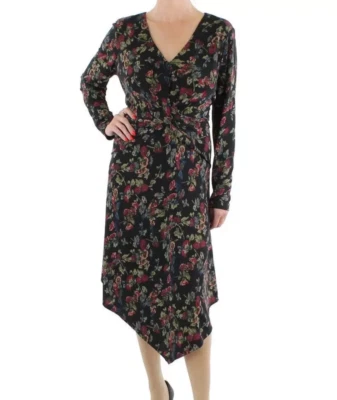 NWT Lauren Ralph Lauren Women's Black Floral V-Neck Midi Dress Size 16W - Image 1 of 4