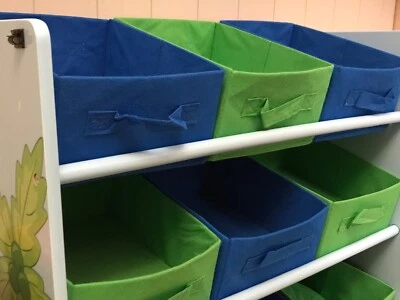 Blue wooden storage unit with 9 textile containers - Pirate - Image 1 of 2