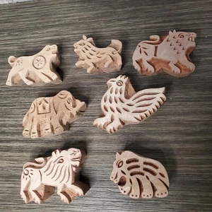 Lot of 7 Carved Animal Wooden Block Figures Wolf Boar Bird Elephant Detailed  - Picture 1 of 11