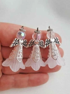 6x Angel Guardian Charm Pendant Xmas Decor Fairy Wings Strap Hang Silver White - Picture 1 of 6