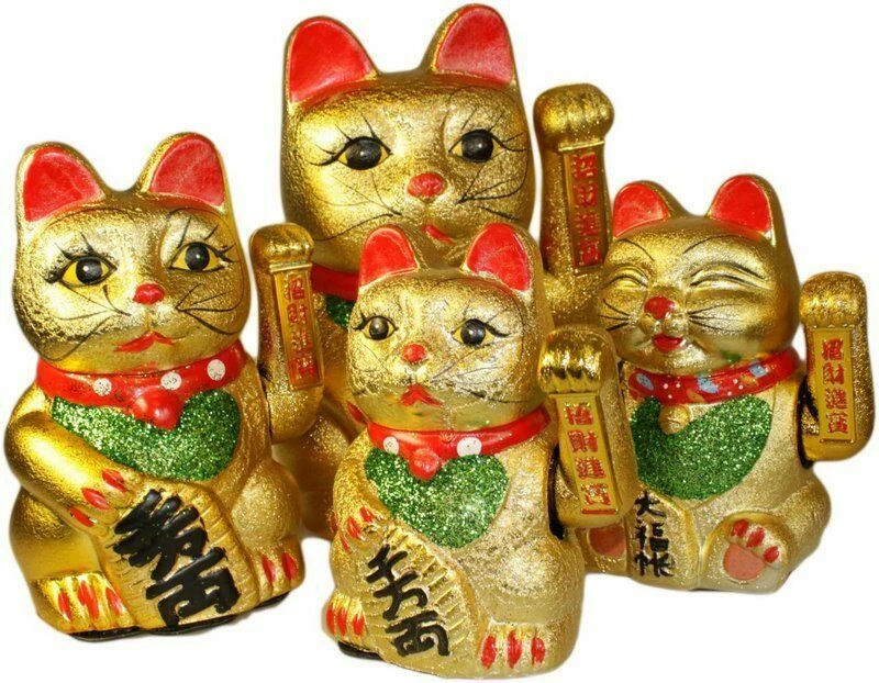 G97 - Golden Chinese Lucky Waving Cats Feng Shui Eigentum, Reichtum, Geschäftsglück - Bild 1 von 1