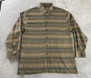 Joey Richi Shirt Men’s Large Silk Wool Blend Long Sleeve Button Zig Zag Pattern - Picture 1 of 14