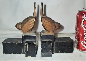 ANTIQUE CAST IRON ART DECO WILD SPARROW BIRD STATUE SCULPTURE AUDUBON BOOKENDS - Picture 1 of 9