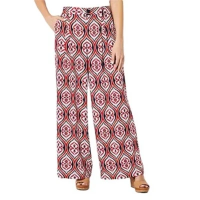 Liz Claiborne Wide Leg Pants Women Size 18 Flat Front Comfort Red Blue Geo Print - Image 1 of 4