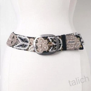 Jenny Krauss Black Monochromatic Floral Embroidered Wool Belt Handmade S M L - Picture 1 of 10