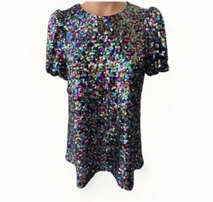 Sugar Lips Sequin Blouse Size XS Multi-Color Puff Sleeve NWT - Picture 1 of 8