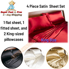 Satin Sheets King Size 4 Piece Smooth Silky Bedding Sheet Set Wrinkle-Free NEW  