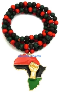 Collar colgante panafricano con puño encendido 36" de largo 8 mm cadena de cuentas de madera - Imagen 1 de 6