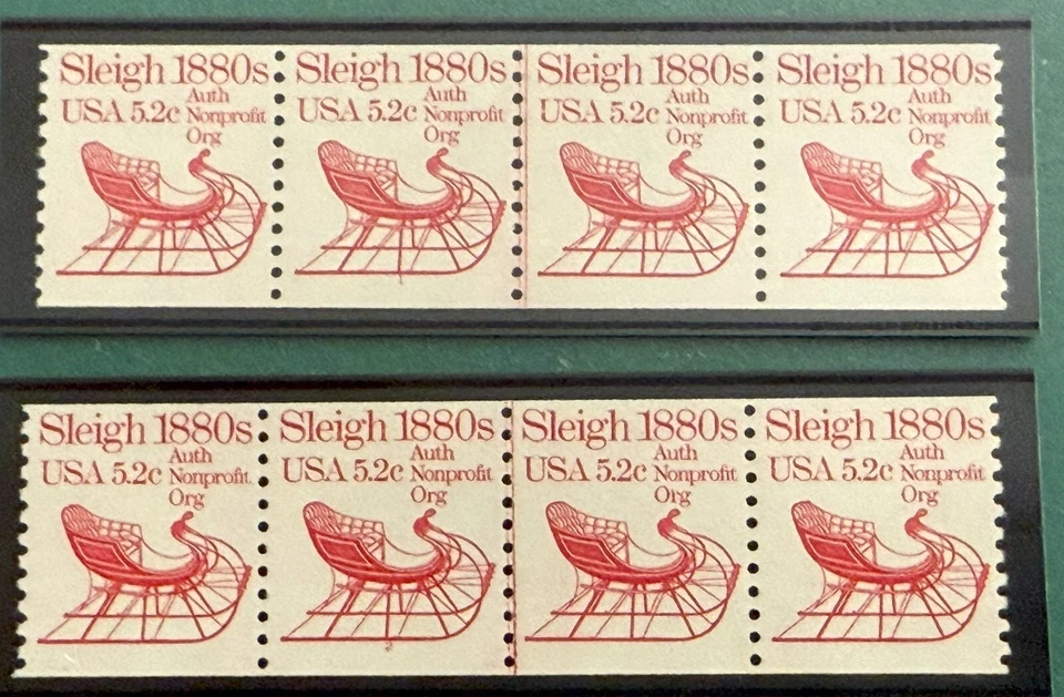 US Scott 1900 Sleigh, PNCs 1, 2 Strips of Four, MNH, Very Fine - Image 1 of 1