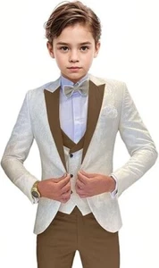 Paisley Boy‘s Suits Peak Lapel Blazer Pants Vests Slim Fit Tuxedo Three Pieces - Picture 1 of 18