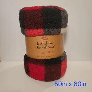 Berkshire Farmhouse Sherpa Throw 50in x 60in Brand New Red/Black/Gray/White Gift - Picture 1 of 2