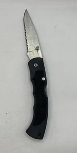 Serrated Stainless Steel Black Mid Lock Pocket Folding Knife - Picture 1 of 7