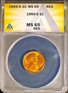 1955-S 1c Lincoln Head Wheat Cent MS 65 Red ANACS # 7695963 + Bonus - Picture 1 of 2