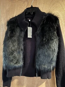 Ella Moss Girls Black Sweater with Faux Fur - Picture 1 of 3