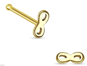 Nose Bone Ring Infinity Sign 5mm Head Gold IP 20 Gauge 1/4" - Picture 1 of 3