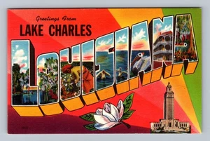 Tarjeta postal de colección Lake Charles LA-Louisiana CARTA GRANDE saludos generales - Imagen 1 de 2