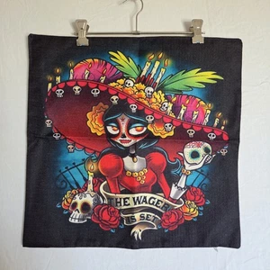 NEW Cushion Pillow Cover ~ 45cm Square ~ Calaveras Day Of The Dead Linen Bl - Picture 1 of 8