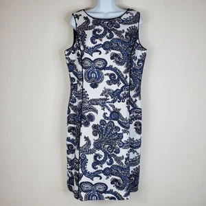 Talbots Blue Floral Patterned Sleeveless Sheath Cocktail Dress Size 14 - Picture 1 of 11