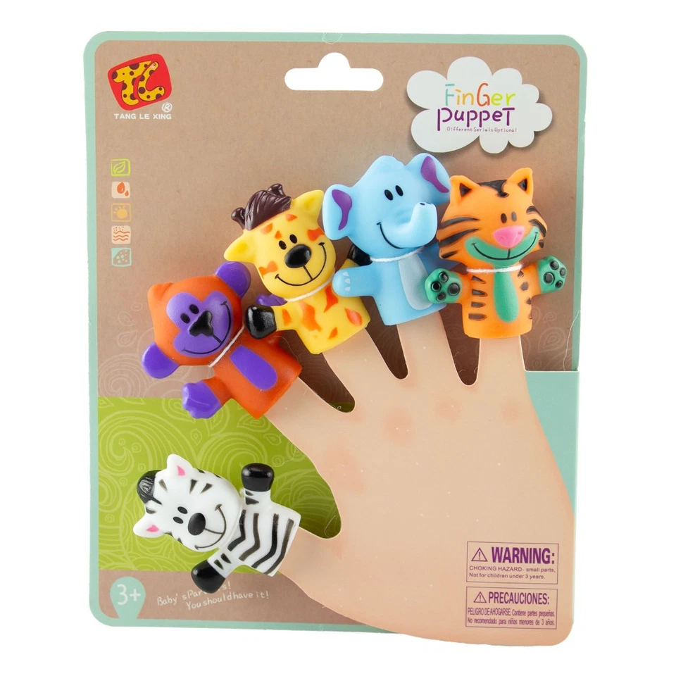 Kids Finger Puppet Set Of Five Zoo Animals Design - image 1 of 1