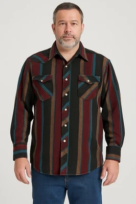 Wrangler Pearl Snap Flannel Shirt Men’s XXL Southwest Stripe Cowboy Western VGC - Image 1 of 4