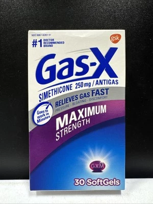 Gas-X Max Fuerza 250mg Simeticona. Gas-Inflotación-Incomodidad 30 cápsulas blandas 11/27 Foto 1 de 4